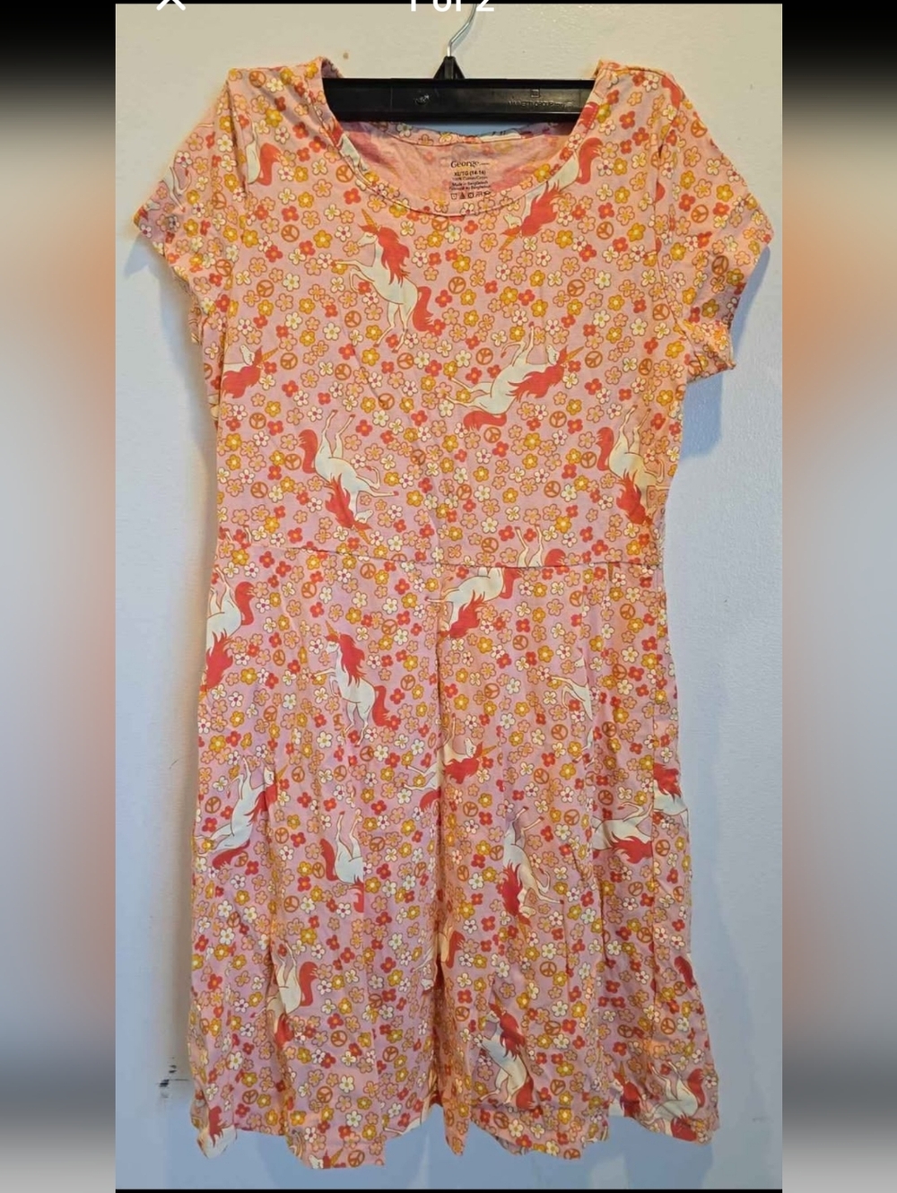 Girls Pink Unicorn Floral Dress - L (10/12)